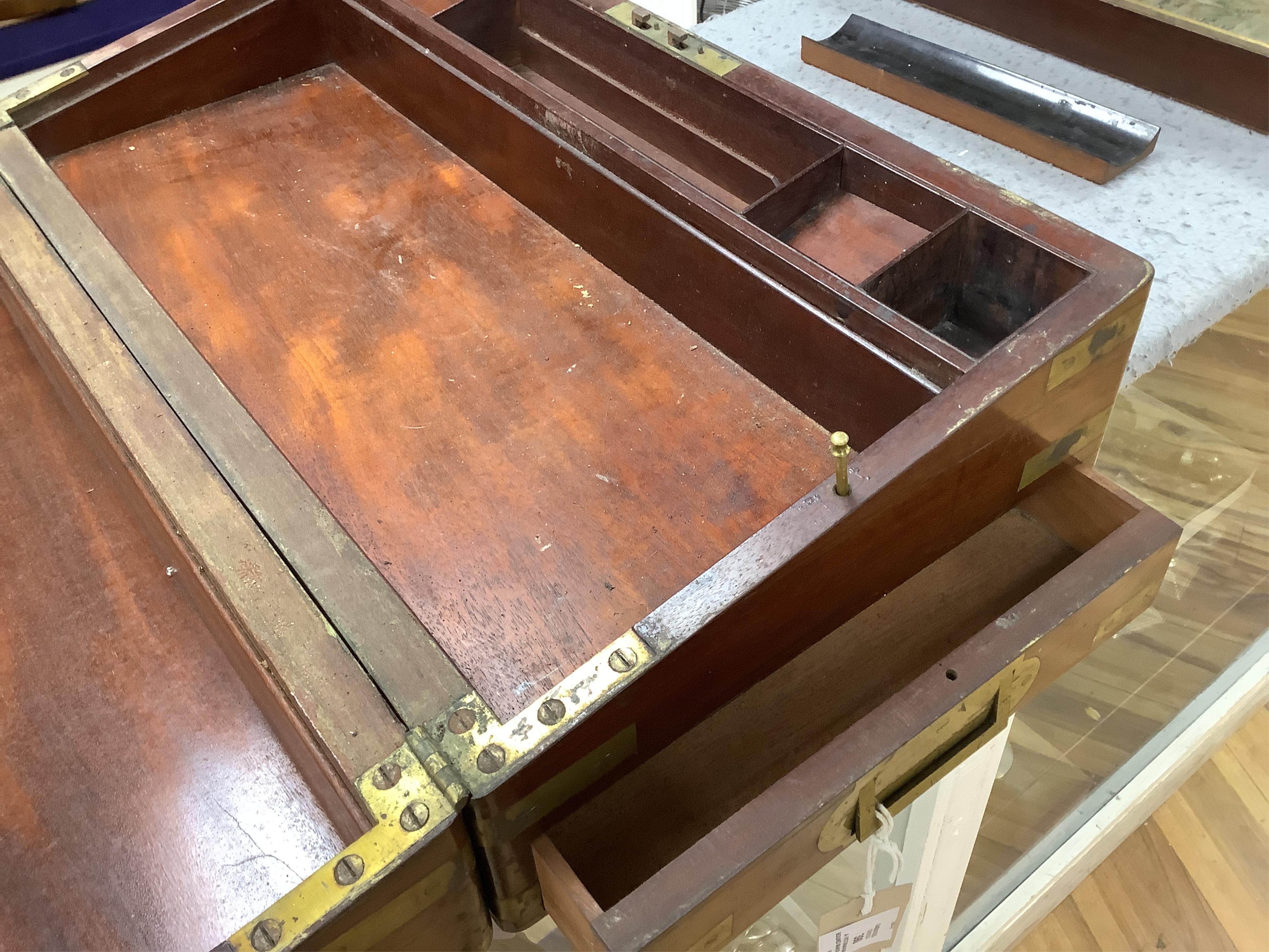 A Victorian brass bound mahogany writing slope, 50.5cm wide. Condition - poor